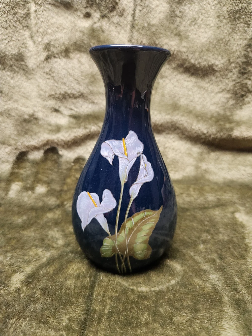 Navy Ceramic Vase with White Calla Lily Motif